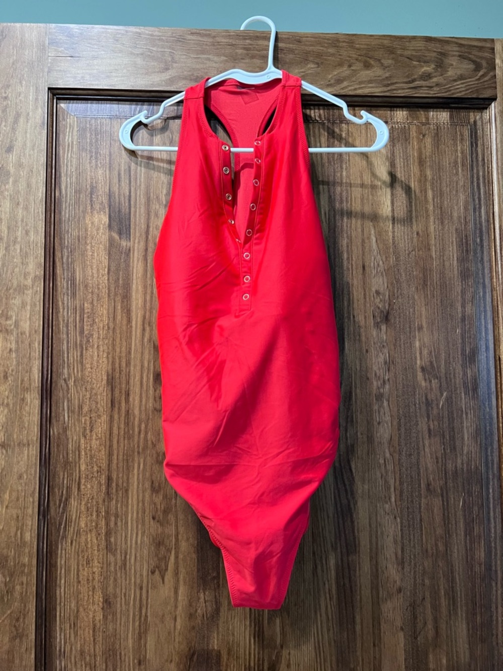 Old Navy Red Women's One-Piece Swim Bodysuit with Front Snap Placket